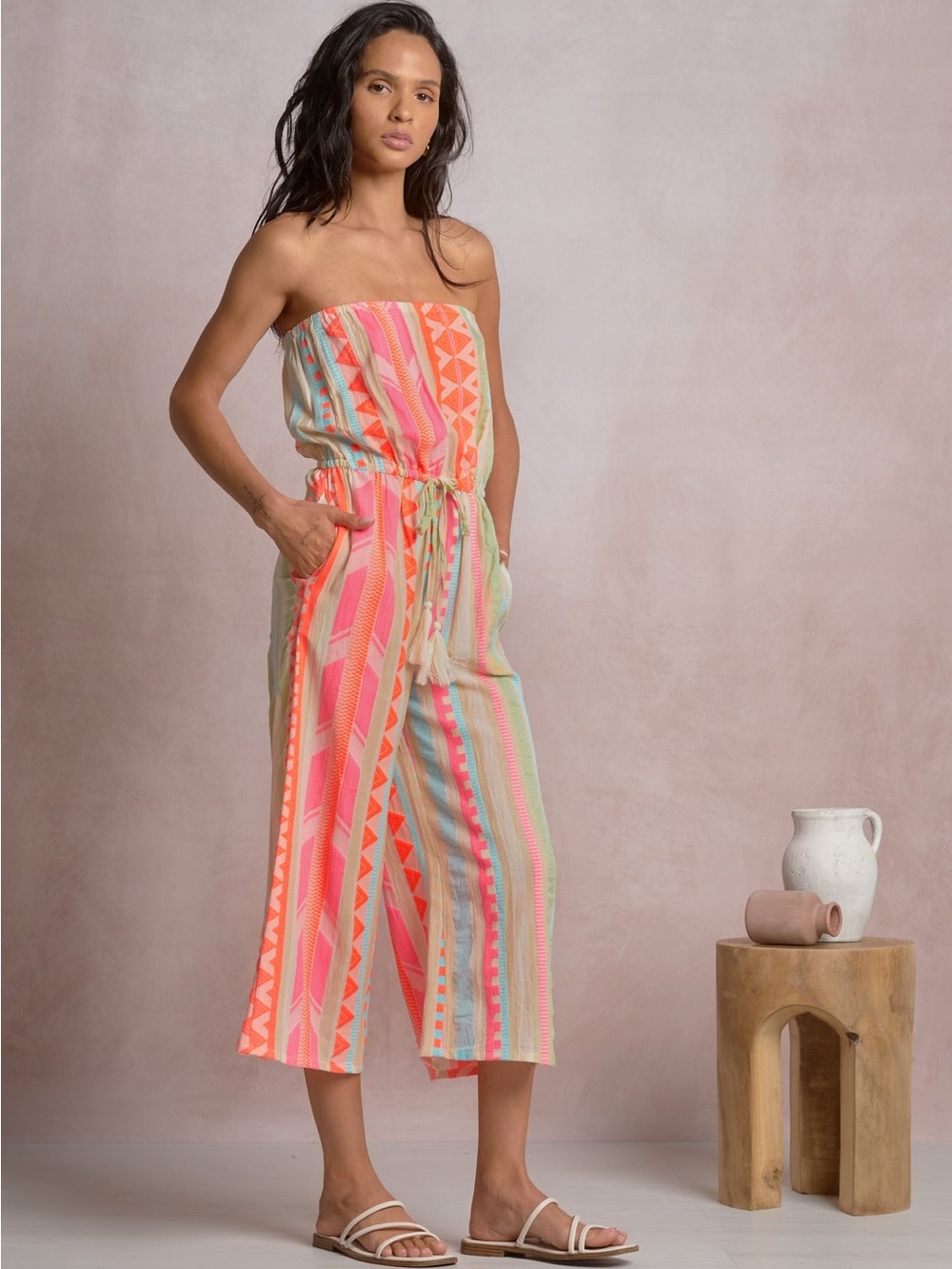 Elan Aztec Jumpsuit Strapless - Pink/Coral